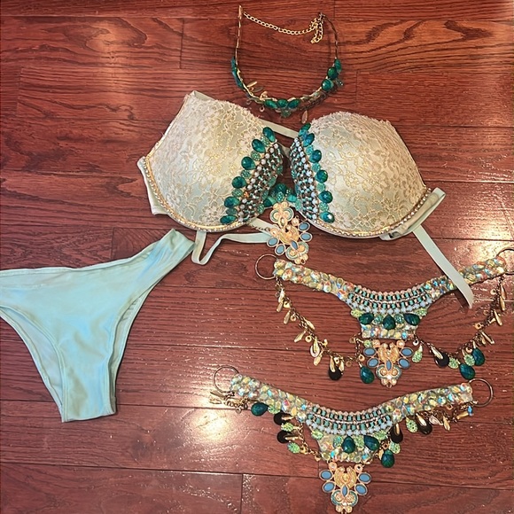 Aqua Jeweled Carnival Costume - Picture 5 of 9